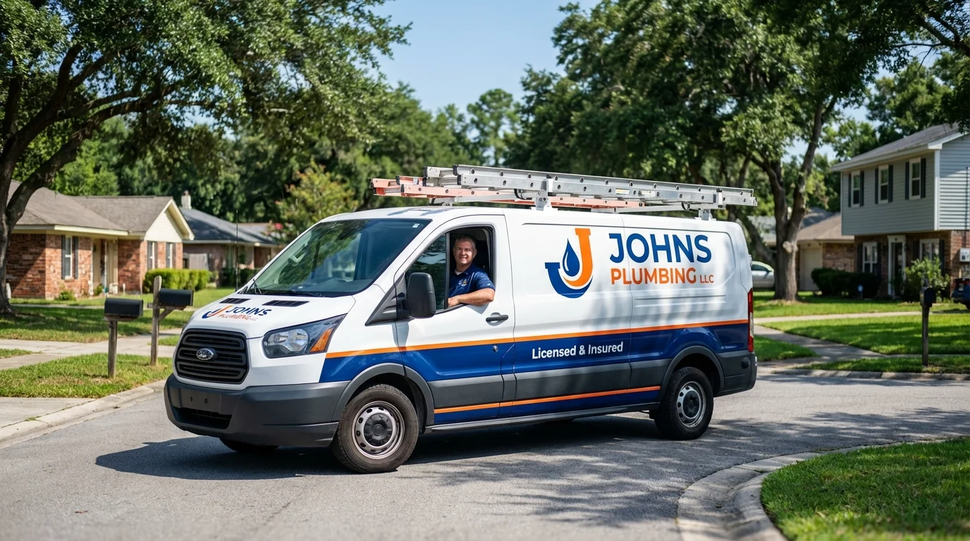 Johns Plumbing LLC service van in Alma, KS