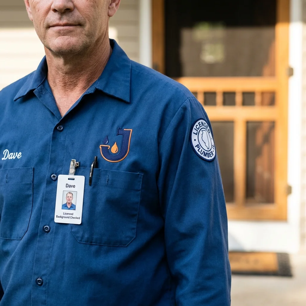 Licensed plumber showing ID badge in Alma, KS